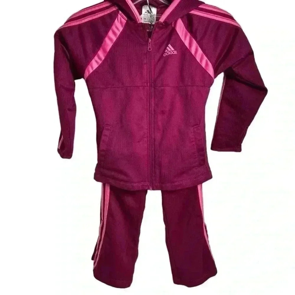 Adidas Girls Pink Purple Track Suit Size 5 Zip‎ Hoodie & Jogger Pants Set